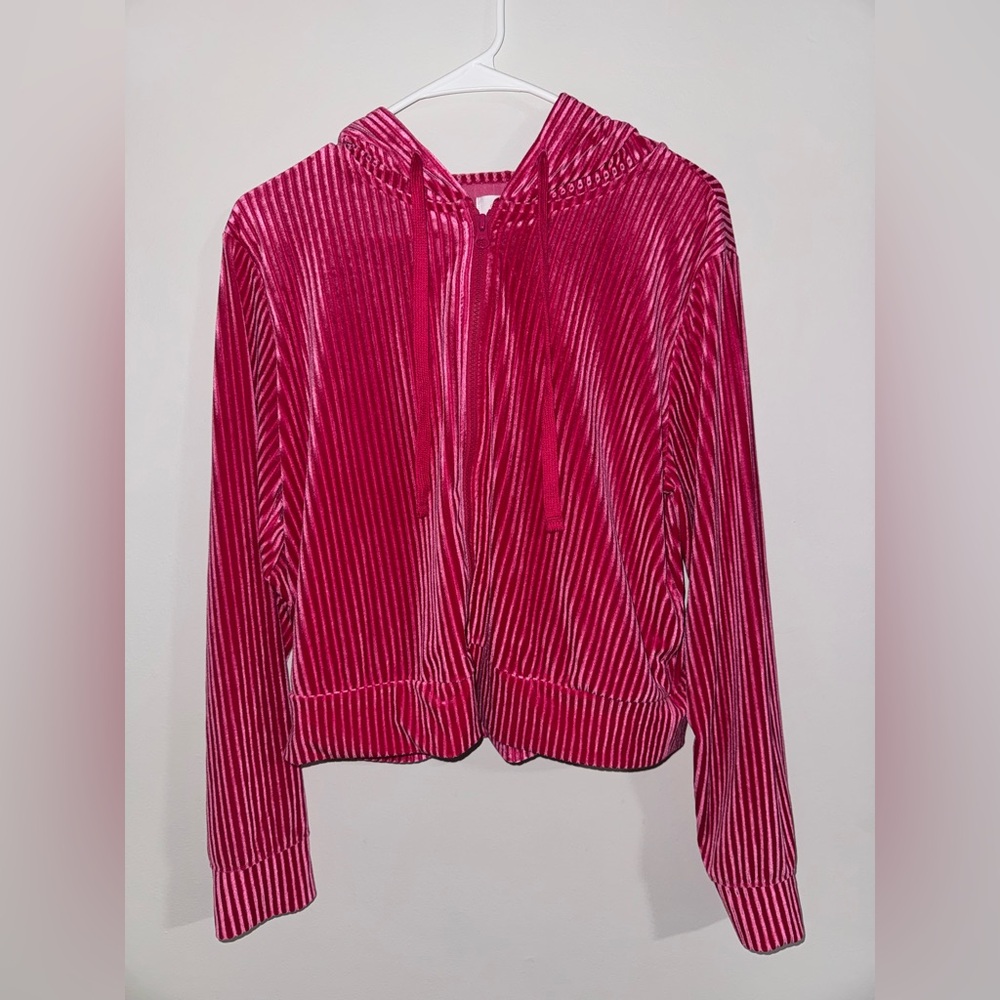 Colsie Pink Ribbed Velvet Cropped Zip-Up Hoodie - Size Medium